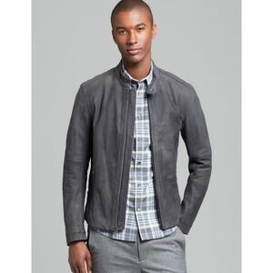 VINCE Waxed Nubuck Moto Jacket Leather Luxury Battleship Gray Mens Sz XL